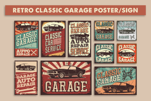 Download Retro Classic Car Service Sign Poster - Classic Collection