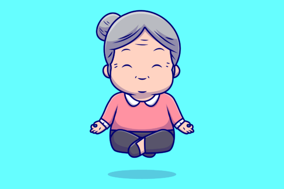 Download Cute Grandmother Meditation Yoga Cartoon - Yoga Collection