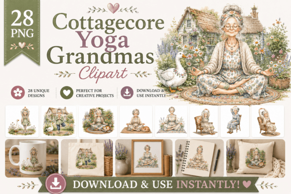 Download Watercolor Cottagecore Yoga Grandma - Yoga Collection