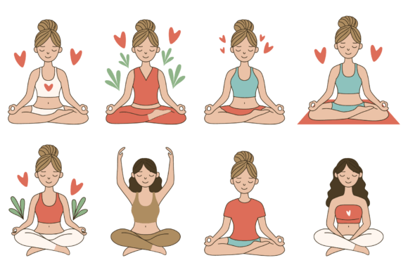 Download Yoga Meditation Women Illustration Set - Yoga Collection