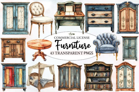Download Vintage Furniture Watercolor Clipart - Premium Resources