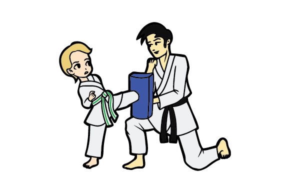 Download Young Boy Kneeing Shield Pad with Black Belt Instructor, Karate - Instructor Collection